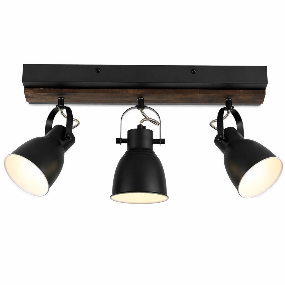3-Light Track Light Fixture Black Metal Wood Modern Farmhouse